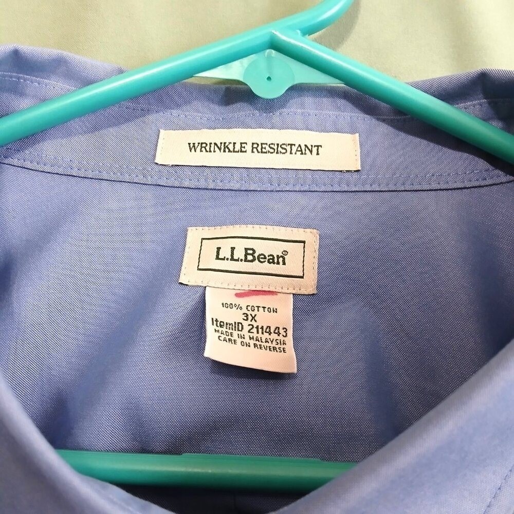L.L.Bean Men's 3XL Blue Oxford Shirt Long Sleeve Wrinkle Resistant Cotton Top XL - Picture 5 of 6